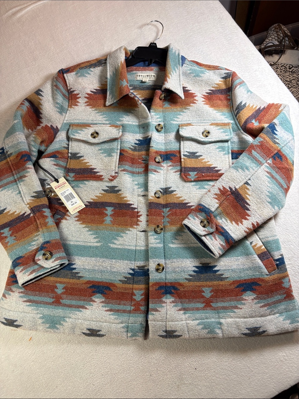 Idyllwind Aztec Print Lightweight Shirt Jacket in Rust, Teal & Cream